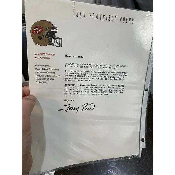 Autographed Signed Football Photo 4x6 Jerry Rice 49ers w/ Letter of Authenticity - Picture 4 of 4